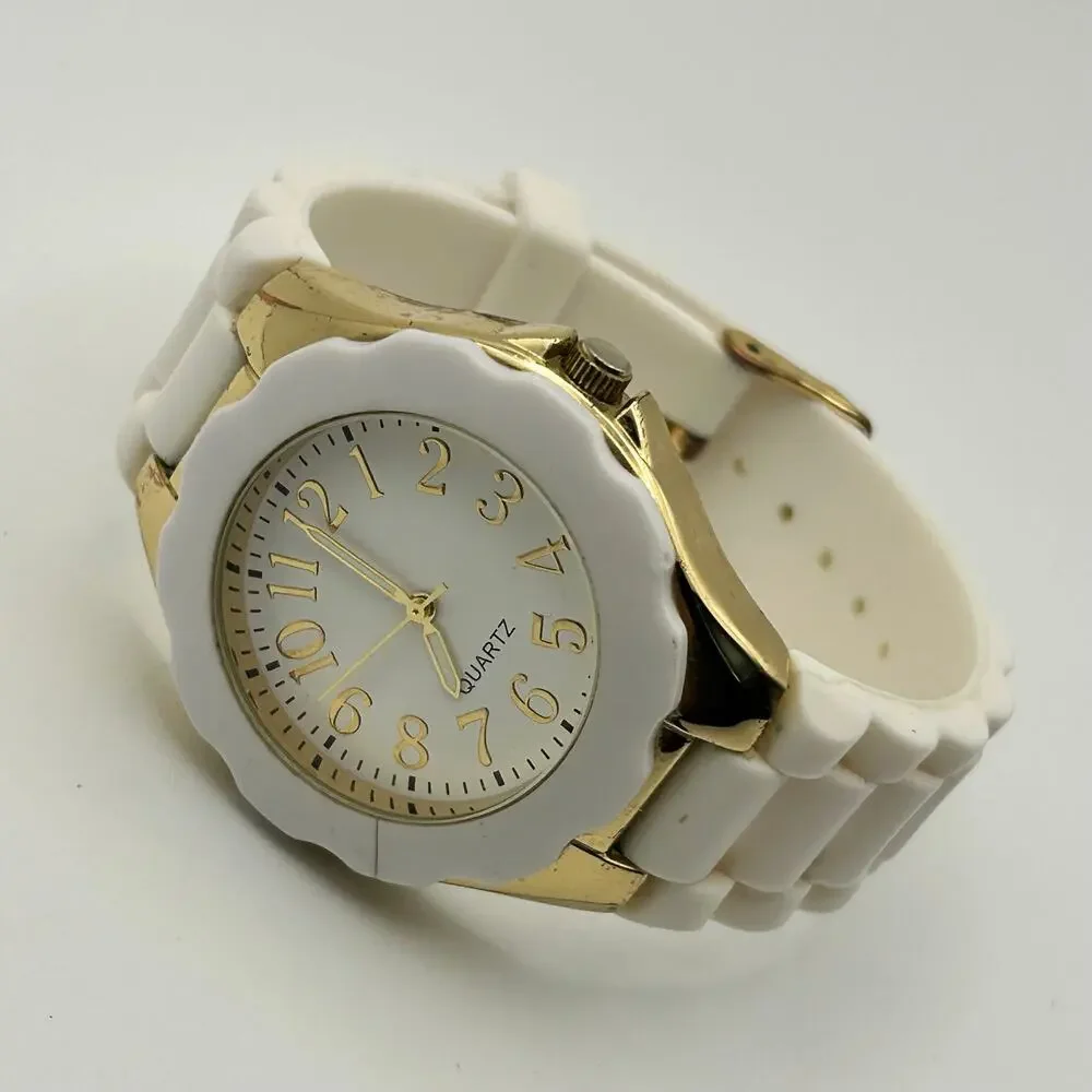 Gold and White Stainless Steel Watch 40mm Working New Battery